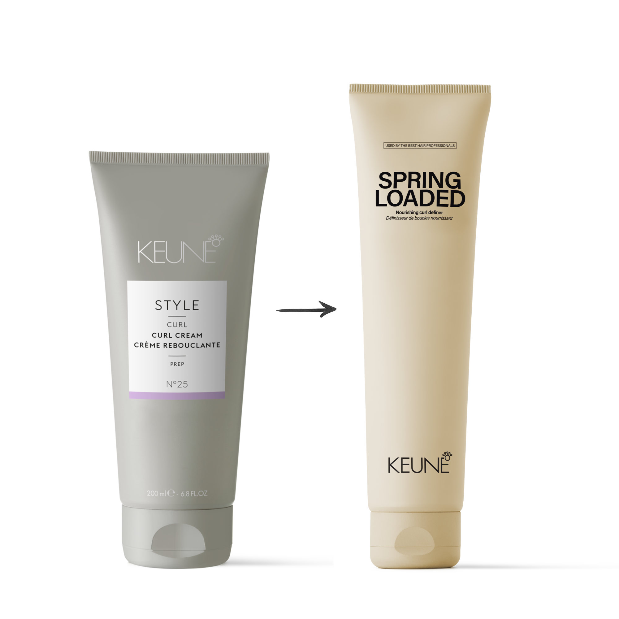 Keune Spring Loaded: produit pour cheveux bouclés combinant nutrition et tenue, idéal pour hydrater et réduire les frisottis.